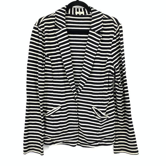 Caslon Knit Blazer Jacket Womens Apx Size Medium One Button Striped Black White - Picture 1 of 6